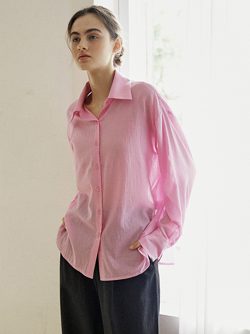 [ L J R ] 루즈핏 시스루 코튼 셔츠_pink